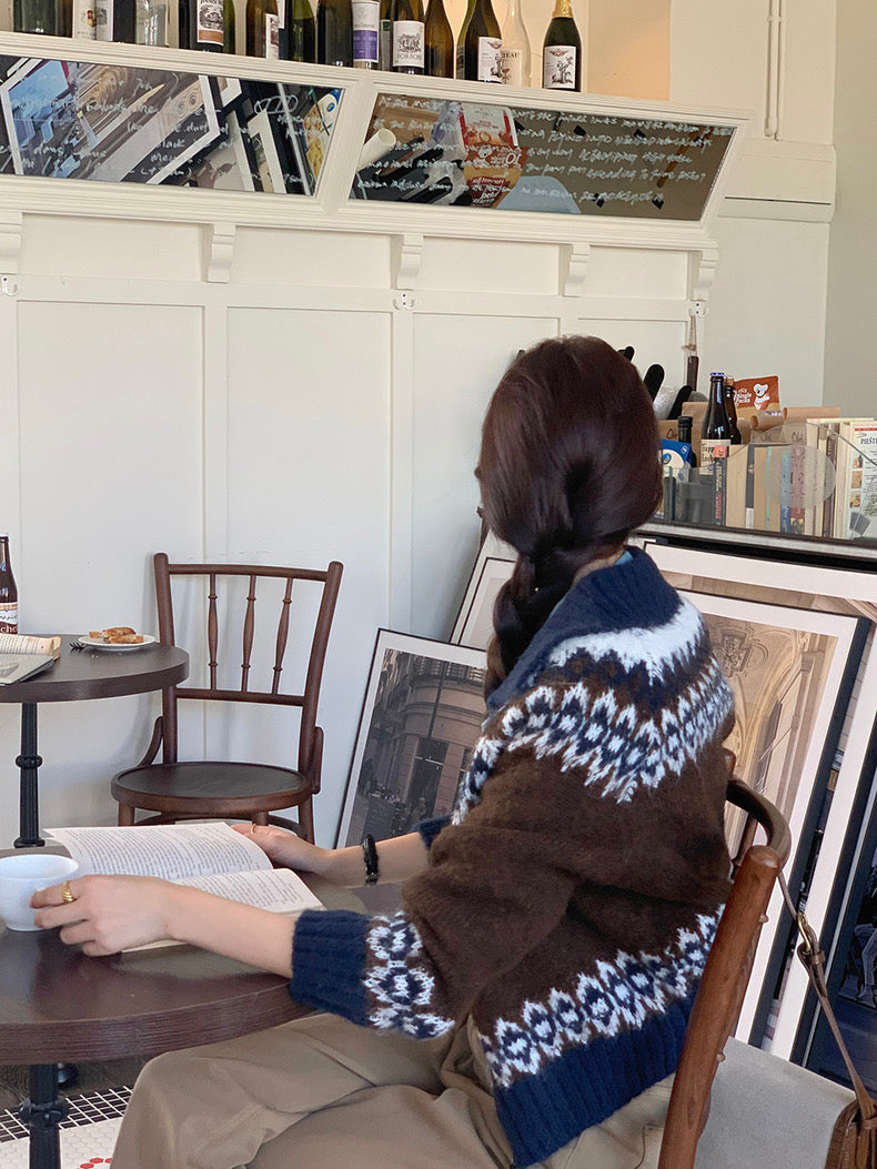 撞色印花針織外套