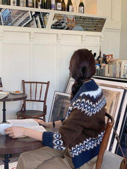 撞色印花針織外套