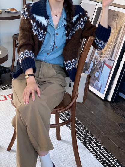 撞色印花針織外套