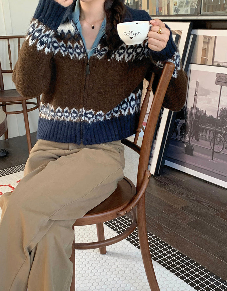 撞色印花針織外套