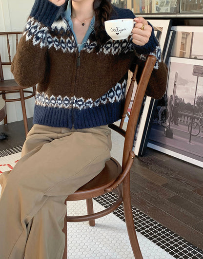 撞色印花針織外套