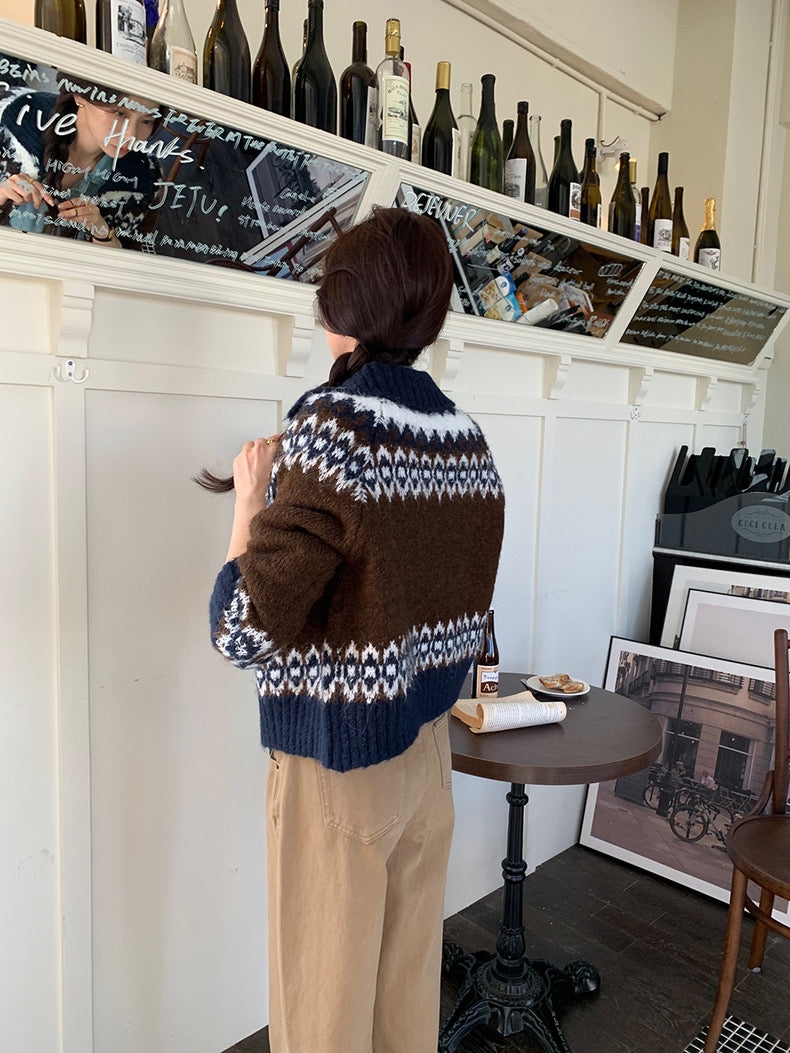 撞色印花針織外套