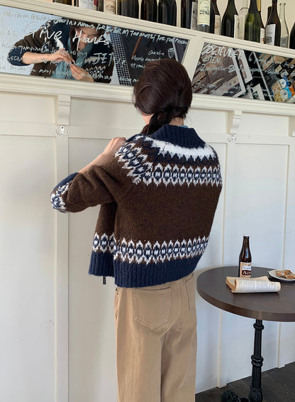 撞色印花針織外套