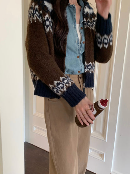 撞色印花針織外套