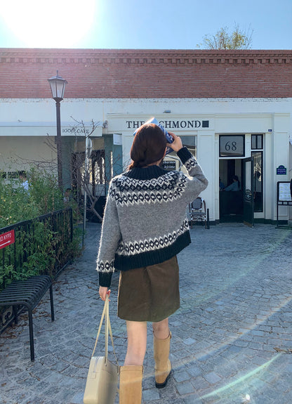 撞色印花針織外套