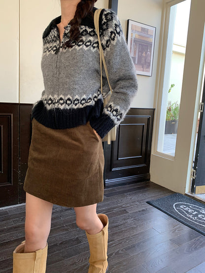 撞色印花針織外套