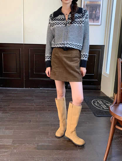 撞色印花針織外套