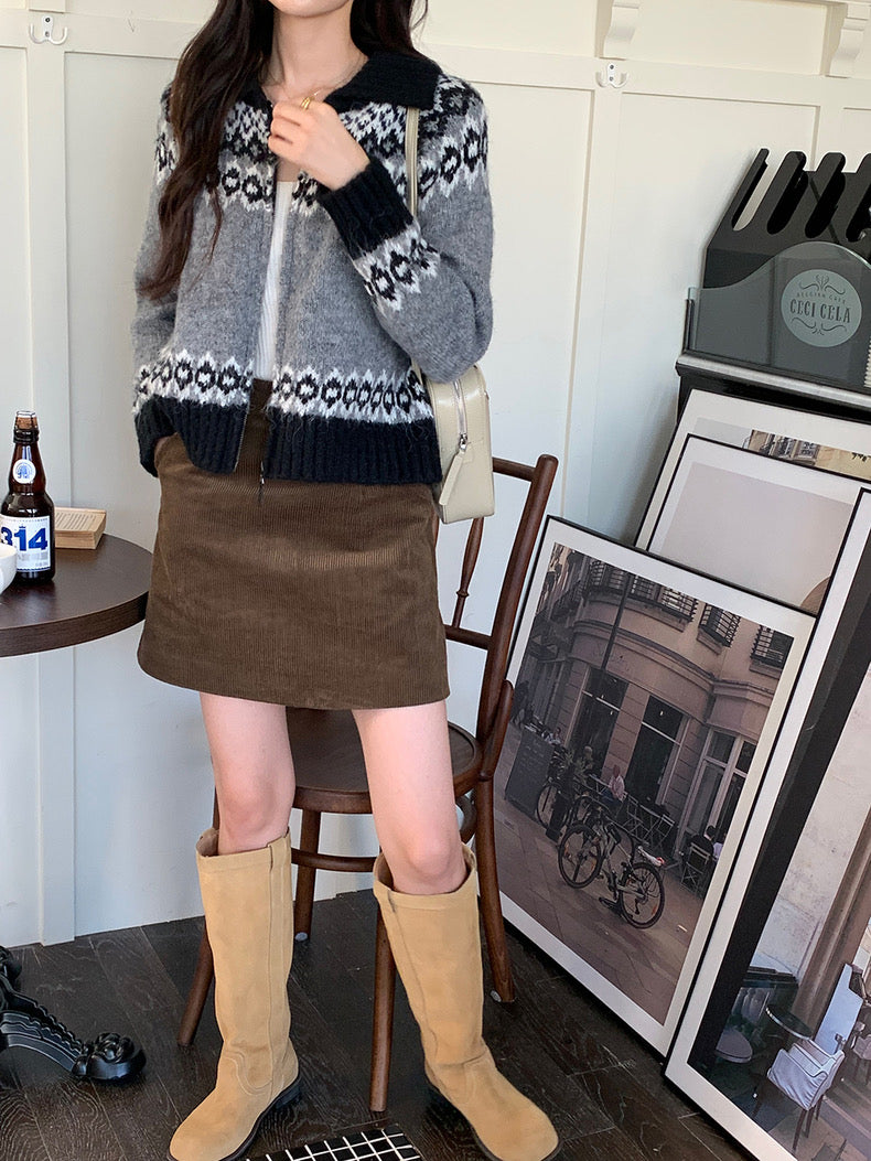 撞色印花針織外套