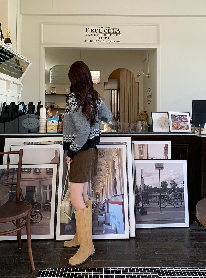 撞色印花針織外套