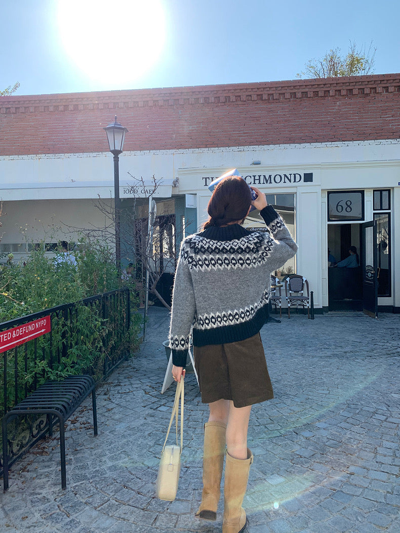 撞色印花針織外套