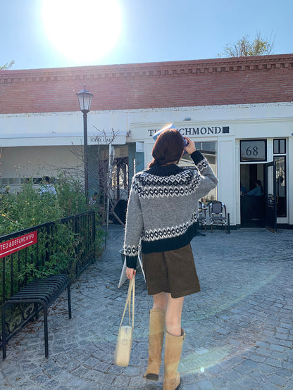 撞色印花針織外套