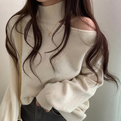 ハイネックオープンショルダーニットチュニック