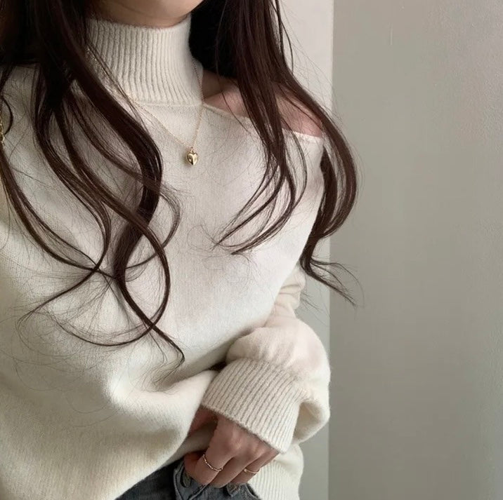 ハイネックオープンショルダーニットチュニック