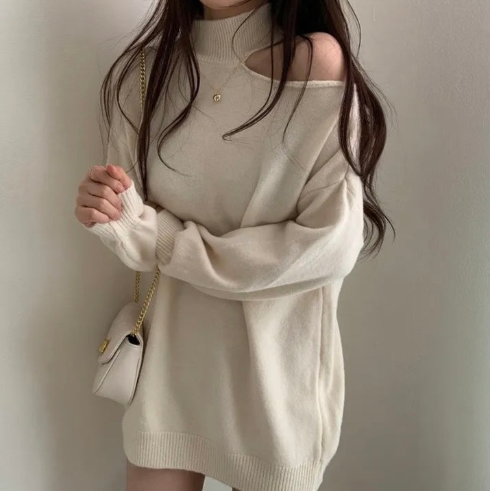 ハイネックオープンショルダーニットチュニック