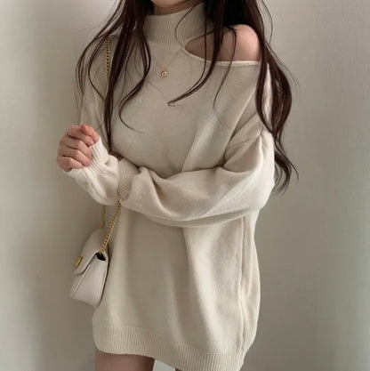 ハイネックオープンショルダーニットチュニック