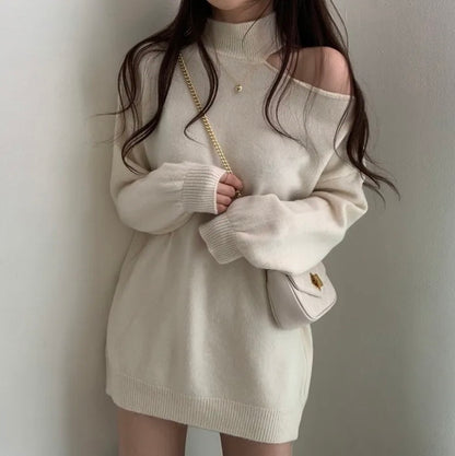 ハイネックオープンショルダーニットチュニック