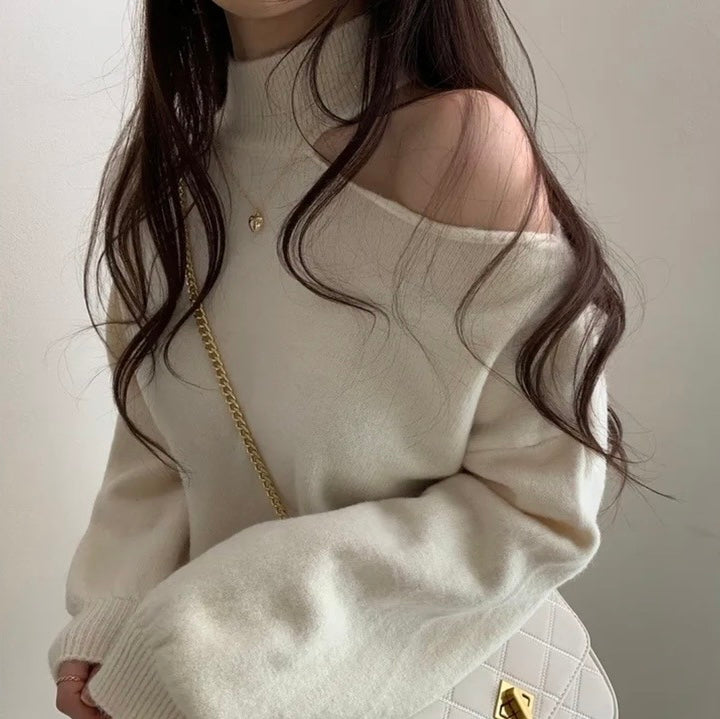 ハイネックオープンショルダーニットチュニック