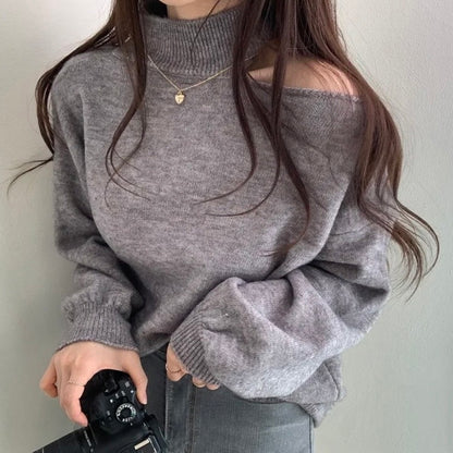 ハイネックオープンショルダーニットチュニック