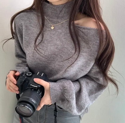 ハイネックオープンショルダーニットチュニック