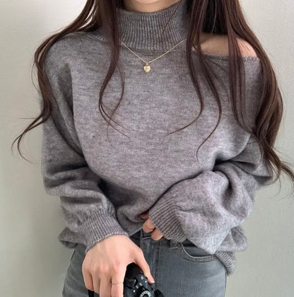 ハイネックオープンショルダーニットチュニック