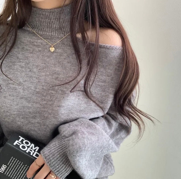 ハイネックオープンショルダーニットチュニック