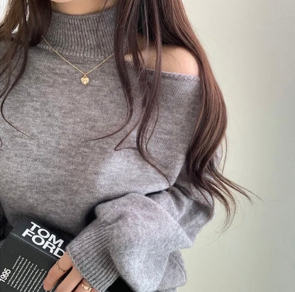 ハイネックオープンショルダーニットチュニック