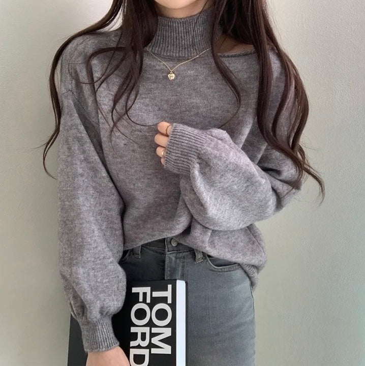 ハイネックオープンショルダーニットチュニック