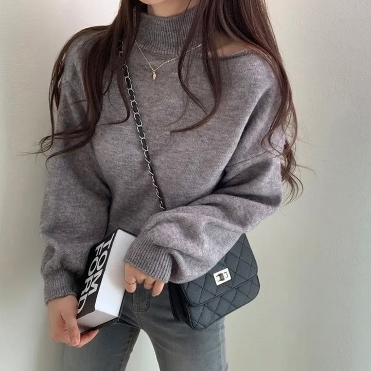 ハイネックオープンショルダーニットチュニック