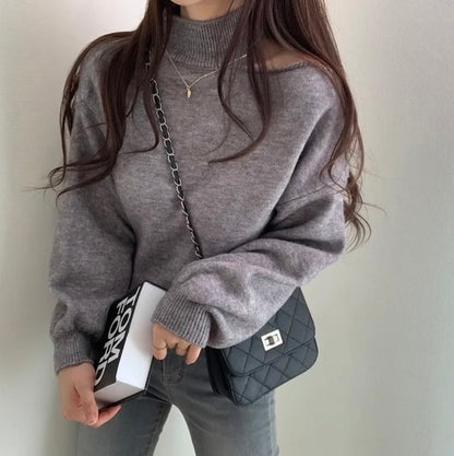 ハイネックオープンショルダーニットチュニック