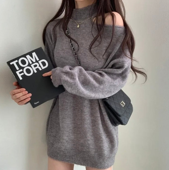 ハイネックオープンショルダーニットチュニック