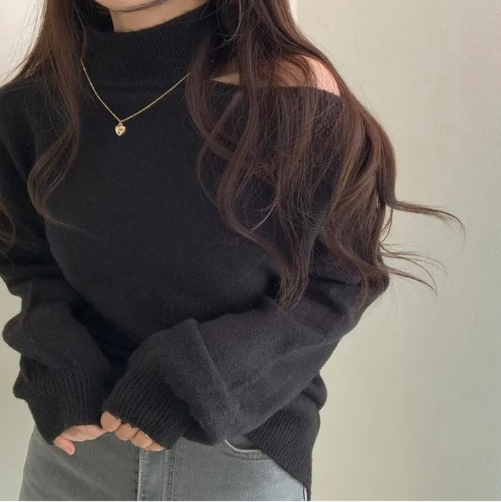 ハイネックオープンショルダーニットチュニック