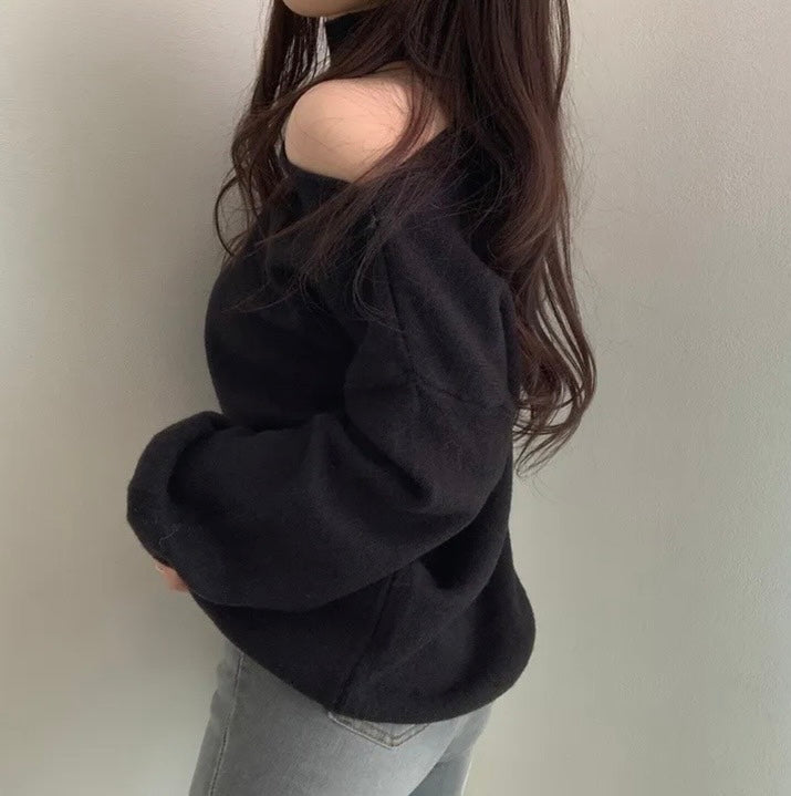 ハイネックオープンショルダーニットチュニック