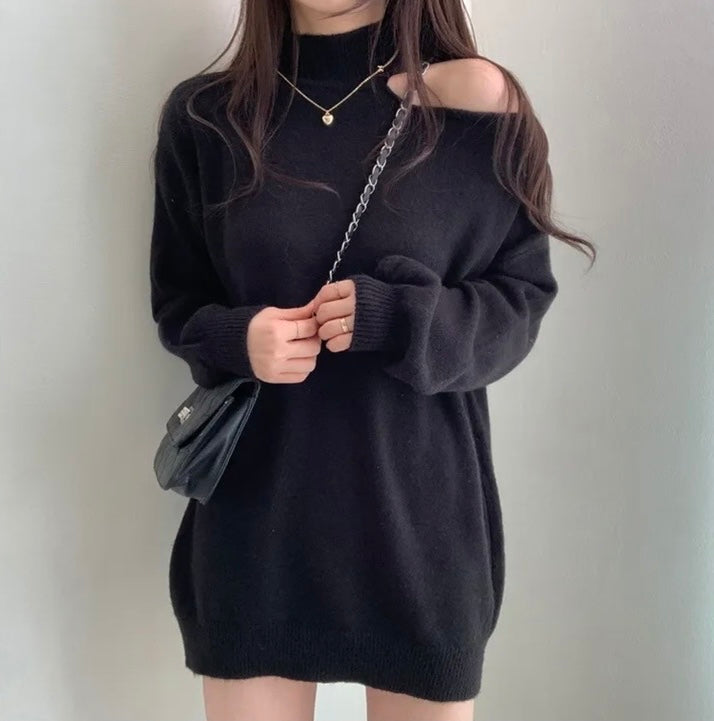 ハイネックオープンショルダーニットチュニック