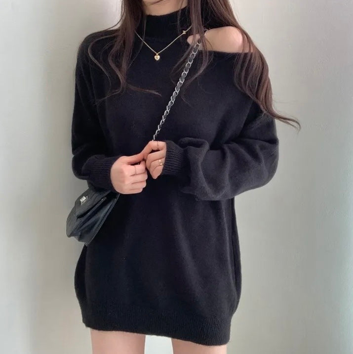 ハイネックオープンショルダーニットチュニック