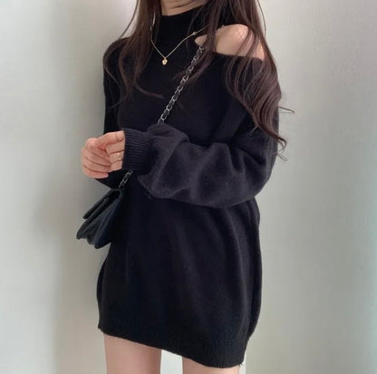 ハイネックオープンショルダーニットチュニック