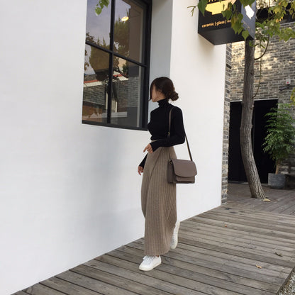 Asymmetrical Hem Split Knit Maxi Skirt