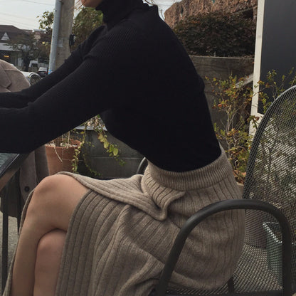 Asymmetrical Hem Split Knit Maxi Skirt