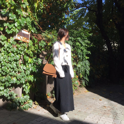 Asymmetrical Hem Split Knit Maxi Skirt