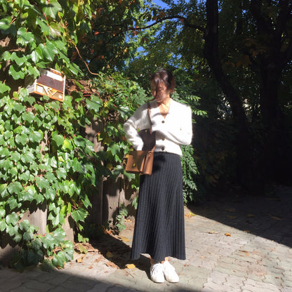 Asymmetrical Hem Split Knit Maxi Skirt