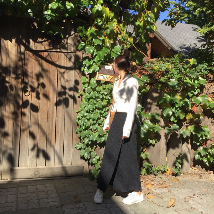 Asymmetrical Hem Split Knit Maxi Skirt