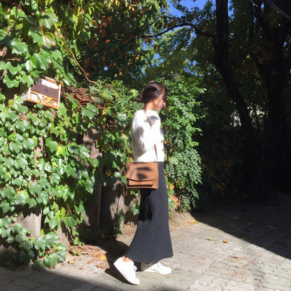 Asymmetrical Hem Split Knit Maxi Skirt