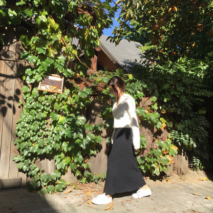 Asymmetrical Hem Split Knit Maxi Skirt