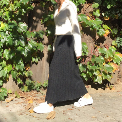 Asymmetrical Hem Split Knit Maxi Skirt