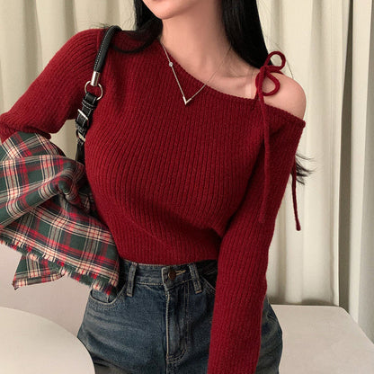 ワンショルダーリボンセーター