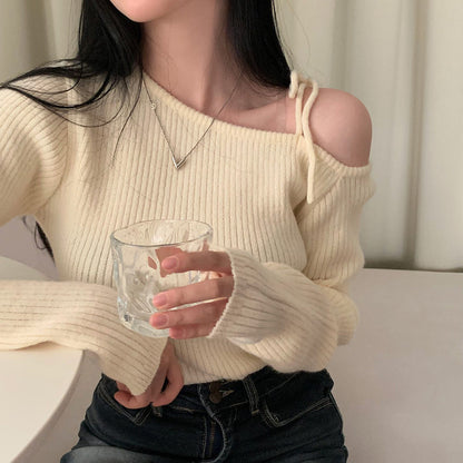 ワンショルダーリボンセーター