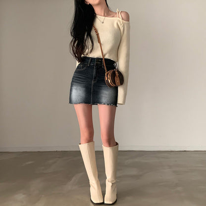 ワンショルダーリボンセーター