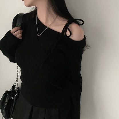 ワンショルダーリボンセーター