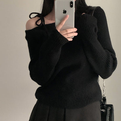 ワンショルダーリボンセーター