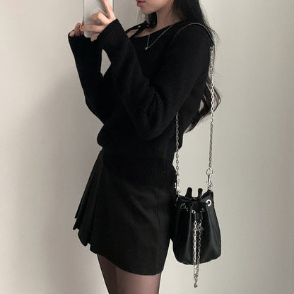 ワンショルダーリボンセーター