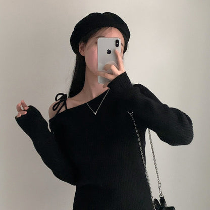 ワンショルダーリボンセーター